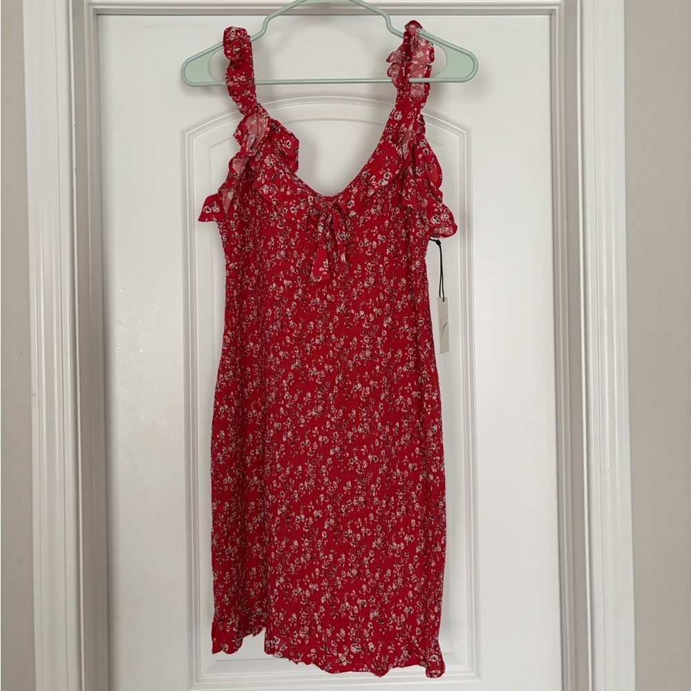 Japna Red Smocked Floral Dress NWT